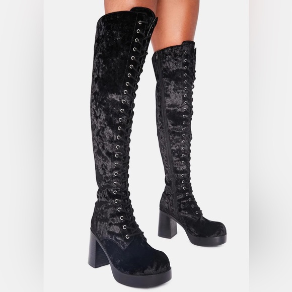 dELIA*s by Dolls Kill Original Sin Velvet Boots - Picture 2 of 3